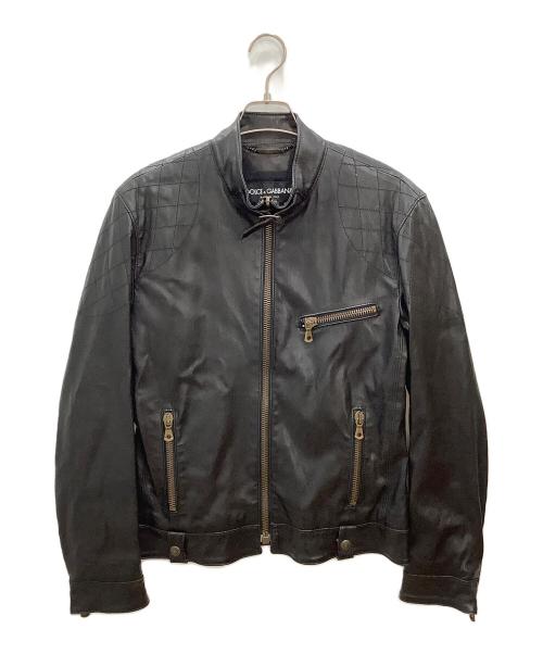 DOLCE & GABBANA（ドルチェ＆ガッバーナ）DOLCE & GABBANA (ドルチェ＆ガッバーナ) ラムレザージャケット　メンズ　ブラック ブラック サイズ:SIZE 48の古着・服飾アイテム