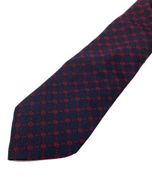 GUCCI（グッチ）GUCCI (グッチ) ネクタイ　ブラック×レッド　GGロゴ ブラック×レッド サイズ:SIZE FREEの古着・服飾アイテム