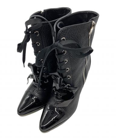 中古・古着通販】LOEWE (ロエベ) レザーフロントリボンブーツ ブラック