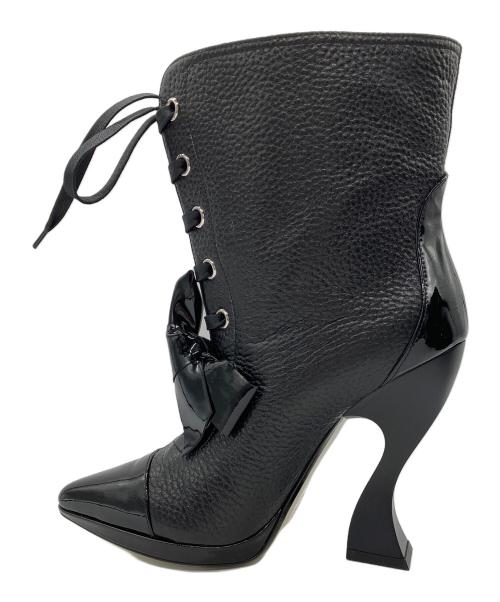 LOEWE（ロエベ）LOEWE (ロエベ) レザーフロントリボンブーツ ブラック サイズ:39の古着・服飾アイテム