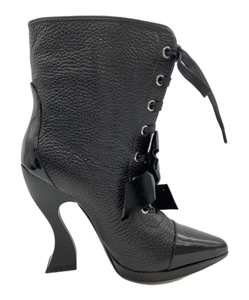 LOEWE（ロエベ）LOEWE (ロエベ) レザーフロントリボンブーツ ブラック サイズ:39の古着・服飾アイテム