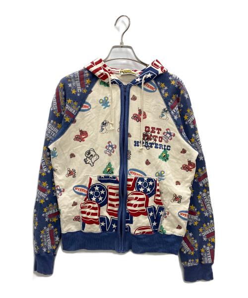Hysteric Glamour（ヒステリックグラマー）Hysteric Glamour (ヒステリックグラマー) ジップパーカー　Hysteric Glamour　レディース　マルチカラー　総柄　2CF-4790　ラグランスリーブ 旧タグ マルチカラー サイズ:FREEの古着・服飾アイテム