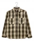 WAREHOUSEウエアハウス）の古着「長袖シャツ　WAREHOUSE　メンズ　ブラウン×ベージュ」｜ブラウン×ベージュ