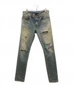 Saint Laurent Parisサンローランパリ）の古着「クラッシュデストロイデニムパンツ　Saint Laurent Paris　メンズ　インディゴ」｜インディゴ