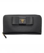 PRADAプラダ）の古着「長財布　PRADA　サフィアーノ　ブラック　リボン」｜ブラック