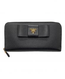 PRADA（プラダ）の古着「長財布　PRADA　サフィアーノ　ブラック　リボン」｜ブラック