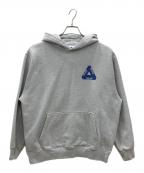 PALACEパレス）の古着「ロゴプリントプルオーバーパーカー　PALACE　メンズ　グレー　毛羽立ち有」｜グレー