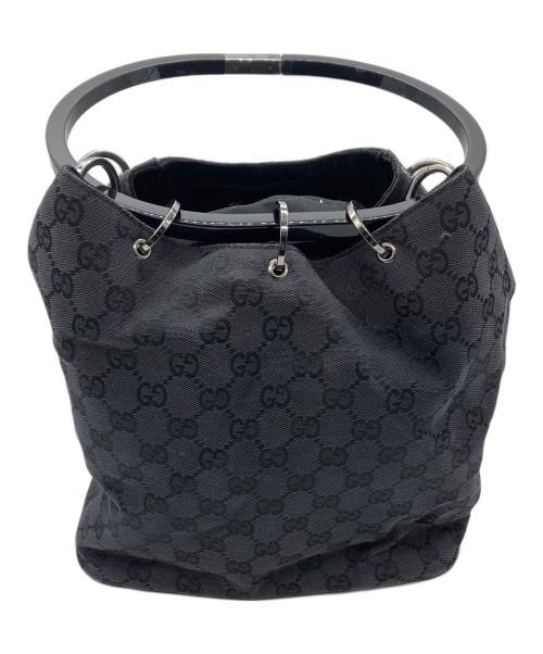 GUCCI（グッチ）GUCCI (グッチ) リングハンドルバッグ　GUCCI　キャンバス　レディース　ブラック　GG柄 ブラックの古着・服飾アイテム