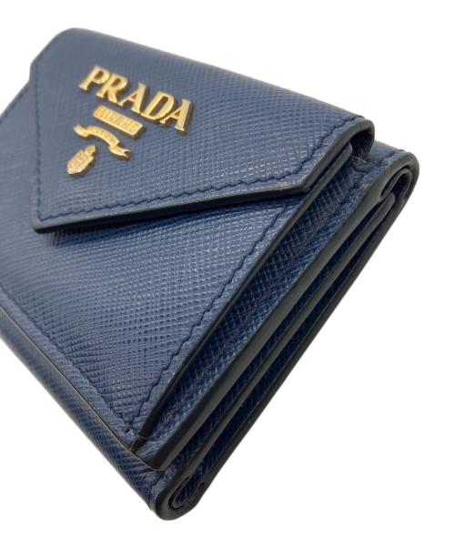 PRADA（プラダ）PRADA (プラダ) 3つ折り財布　PRADA　1MH021　サフィアーノ　保存袋付　ネイビー ネイビーの古着・服飾アイテム