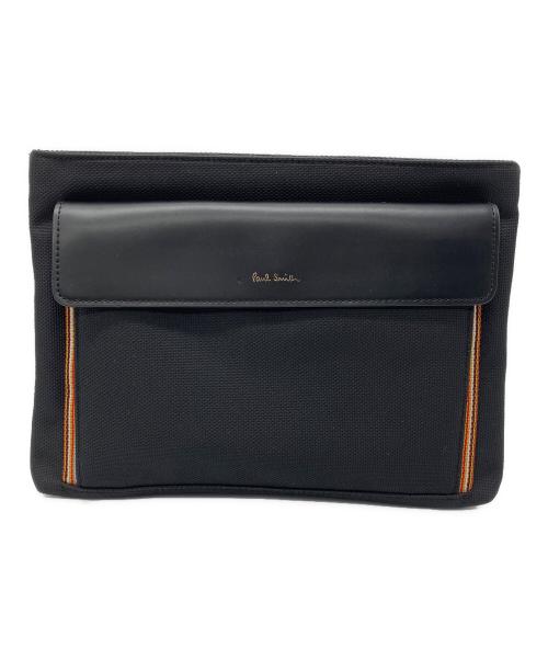 PAUL SMITH（ポールスミス）PAUL SMITH (ポールスミス) マルチストライプナイロンポケット2WAYショルダーバッグ　ブラック ブラックの古着・服飾アイテム