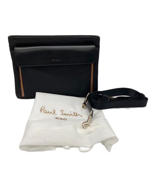 PAUL SMITH（ポールスミス）PAUL SMITH (ポールスミス) マルチストライプナイロンポケット2WAYショルダーバッグ　ブラック ブラックの古着・服飾アイテム