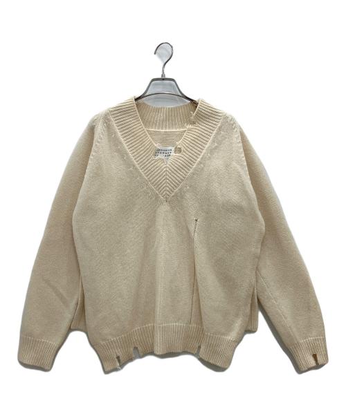 Maison Margiela（メゾンマルジェラ）Maison Margiela (メゾンマルジェラ) デストロイVネックウールセーター　Maison Margiela　レディース　アイボリー アイボリー サイズ:Sの古着・服飾アイテム