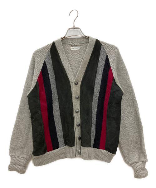 SHILLITOS MENS STORE（SHILLITOS MENS STORE）SHILLITOS MENS STORE (SHILLITOS MENS STORE) 厚手カーディガン　SHILLITOS MENS STORE　メンズ　グレー　推定50’s頃 鉄鋲 2PLYレザー切替 グレー サイズ:Lの古着・服飾アイテム