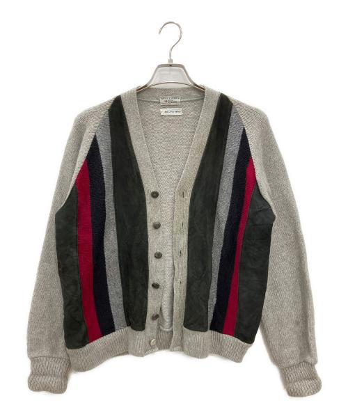 SHILLITOS MENS STORE（SHILLITOS MENS STORE）SHILLITOS MENS STORE (SHILLITOS MENS STORE) 厚手カーディガン　SHILLITOS MENS STORE　メンズ　グレー　推定50’s頃 鉄鋲 2PLYレザー切替 グレー サイズ:Lの古着・服飾アイテム