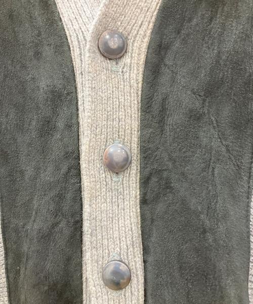 SHILLITOS MENS STORE（SHILLITOS MENS STORE）SHILLITOS MENS STORE (SHILLITOS MENS STORE) 厚手カーディガン　SHILLITOS MENS STORE　メンズ　グレー　推定50’s頃 鉄鋲 2PLYレザー切替 グレー サイズ:Lの古着・服飾アイテム
