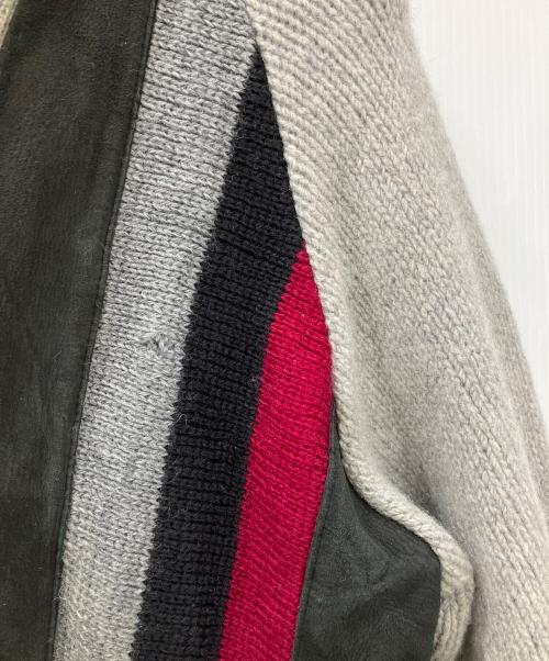 SHILLITOS MENS STORE（SHILLITOS MENS STORE）SHILLITOS MENS STORE (SHILLITOS MENS STORE) 厚手カーディガン　SHILLITOS MENS STORE　メンズ　グレー　推定50’s頃 鉄鋲 2PLYレザー切替 グレー サイズ:Lの古着・服飾アイテム