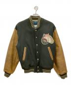 O'NEILLオニール）の古着「レザー切替スタジャン　O'NEILL　メンズ　ブラウン×グリーン　牛革　日本製」｜ブラウン×グリーン