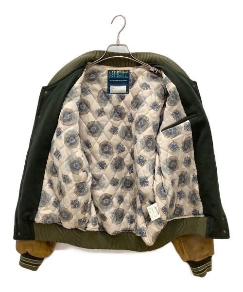 O'NEILL（オニール）O'NEILL (オニール) レザー切替スタジャン　O'NEILL　メンズ　ブラウン×グリーン　牛革　日本製 ブラウン×グリーン サイズ:Mの古着・服飾アイテム