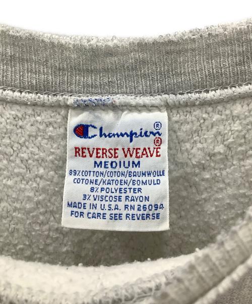 Champion REVERSE WEAVE（チャンピオン リバース ウィーブ）Champion REVERSE WEAVE (チャンピオン リバース ウィーブ) スウェット　Champion REVERSE WEAVE　メンズ　グレー　ダメージ有　刺繍タグ 90’s 古着 目付き グレー サイズ:Mの古着・服飾アイテム