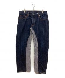 KOJIMA GENES×HONDA（コジマジーンズ×ホンダ）の古着「切替デニムパンツ　KOJIMA GENES　HONDA　メンズ　インディゴ　ストライプ　裏刺繍」｜インディゴ