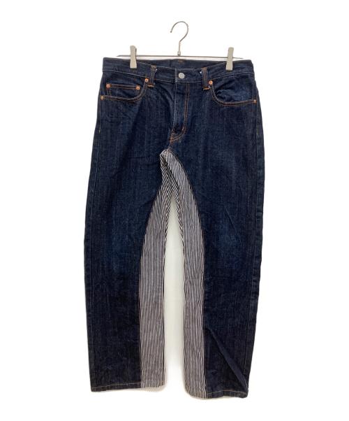 KOJIMA GENES（コジマジーンズ）KOJIMA GENES (コジマジーンズ) HONDA (ホンダ) 切替デニムパンツ　KOJIMA GENES　HONDA　メンズ　インディゴ　ストライプ　裏刺繍 インディゴ サイズ:34の古着・服飾アイテム