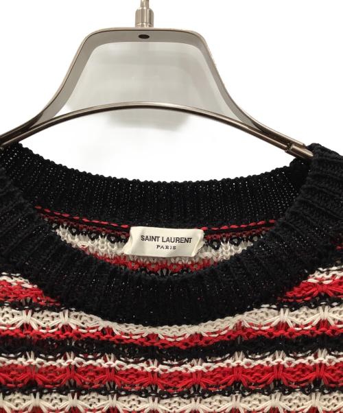 Saint Laurent Paris（サンローランパリ）Saint Laurent Paris (サンローランパリ) 薄手ニット レッド×ブラック サイズ:Sの古着・服飾アイテム