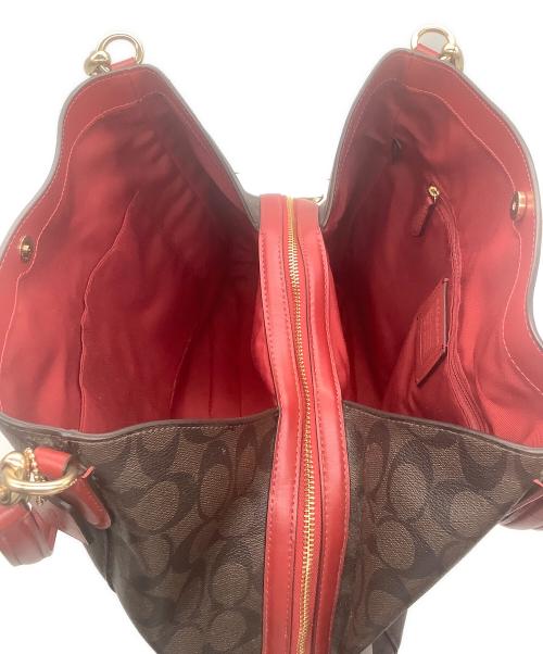 COACH（コーチ）COACH (コーチ) ハンドバッグ シグネチャー 80298 レッド×ブラウンの古着・服飾アイテム