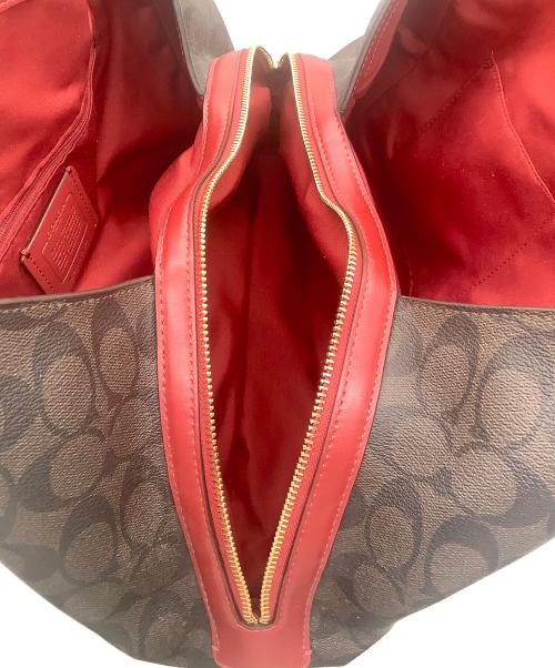 COACH（コーチ）COACH (コーチ) ハンドバッグ シグネチャー 80298 レッド×ブラウンの古着・服飾アイテム