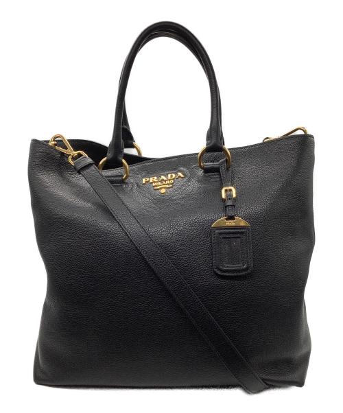 PRADA（プラダ）PRADA (プラダ) 2WAYレザートートバッグ ヴィッテロダイノ1201 ブラックの古着・服飾アイテム