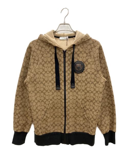 COACH（コーチ）COACH (コーチ) ジップパーカー　シグネチャー ベージュ サイズ:XSの古着・服飾アイテム