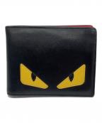 FENDIフェンディ）の古着「2つ折り財布　FENDI　バグズアイ　内部ハガレ・表面細かいキズ有」｜ブラック×レッド×イエロー