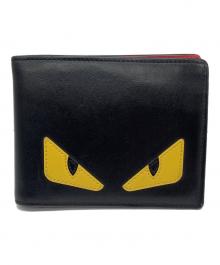 FENDI（フェンディ）の古着「2つ折り財布　FENDI　バグズアイ　内部ハガレ・表面細かいキズ有」｜ブラック×レッド×イエロー