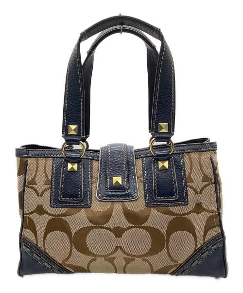 COACH（コーチ）COACH (コーチ) トートバッグ　シグネチャー ネイビー×ベージュの古着・服飾アイテム