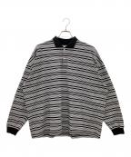 COOTIE PRODUCTIONSクーティープロダクツ）の古着「長袖ポロシャツ　Supima Border Oversized L/S Polo」｜ホワイト×ブラック