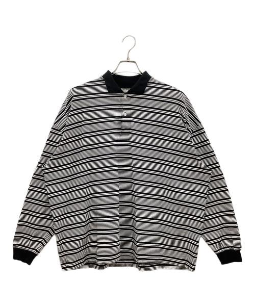 COOTIE PRODUCTIONS（クーティープロダクツ）COOTIE PRODUCTIONS (クーティープロダクツ) 長袖ポロシャツ　Supima Border Oversized L/S Polo ホワイト×ブラック サイズ:Mの古着・服飾アイテム