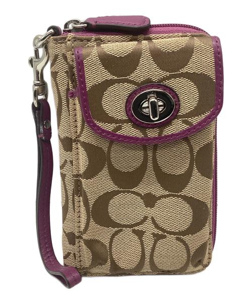 COACH（コーチ）COACH (コーチ) 財布　シグネチャー ベージュ×パープルの古着・服飾アイテム