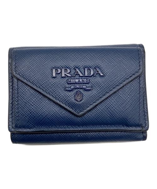 PRADA（プラダ）PRADA (プラダ) 3つ折り財布　サファイアーノ ネイビーの古着・服飾アイテム