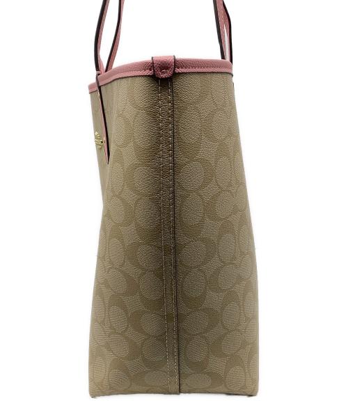 COACH（コーチ）COACH (コーチ) トートバッグ　シグネチャー ナチュラル×ピンクの古着・服飾アイテム