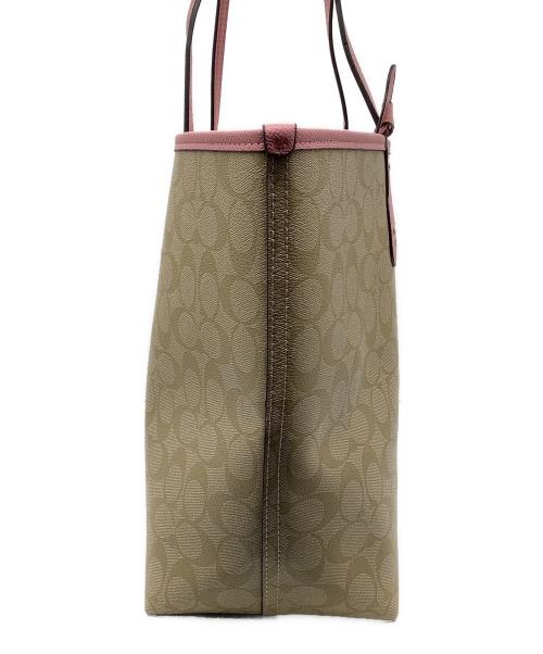 COACH（コーチ）COACH (コーチ) トートバッグ　シグネチャー ナチュラル×ピンクの古着・服飾アイテム