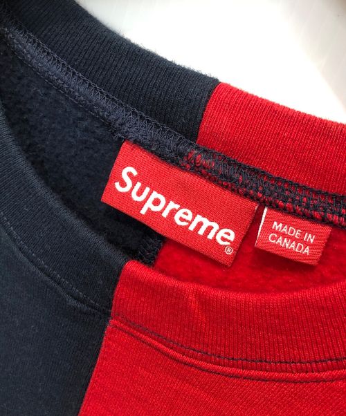 SUPREME（シュプリーム）SUPREME (シュプリーム) SPLIT CREWNECK SWEAT SHIRT レッド×ネイビー サイズ:Sの古着・服飾アイテム