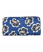 PAUL SMITHポールスミス）の古着「ラウンドファスナー財布　フラワープリント」｜ブルー×ブラック