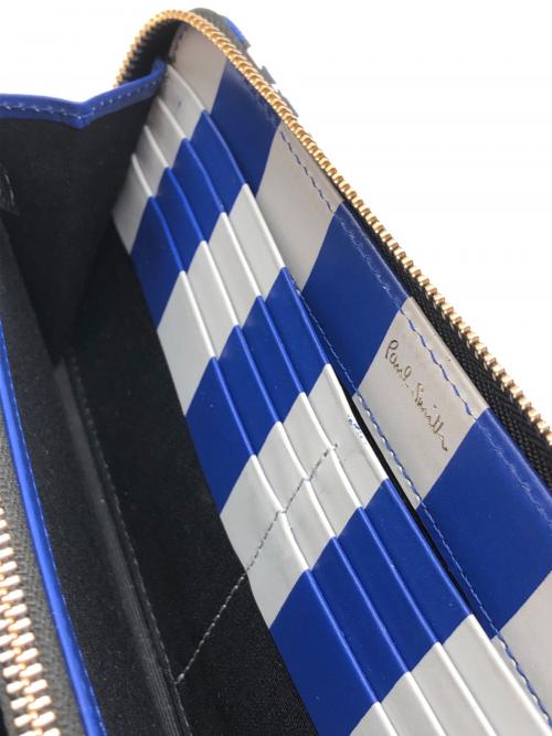 PAUL SMITH（ポールスミス）PAUL SMITH (ポールスミス) ラウンドファスナー財布　フラワープリント ブルー×ブラックの古着・服飾アイテム