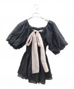 Snidelスナイデル）の古着「ウエストシャーリングオフショルリボンブラウス」｜ブラック