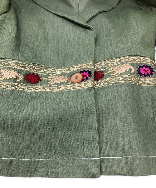 BINDU（ビンドゥ）BINDU (ビンドゥ) 刺繍テーラードジャケット グリーン サイズ:FREEの古着・服飾アイテム