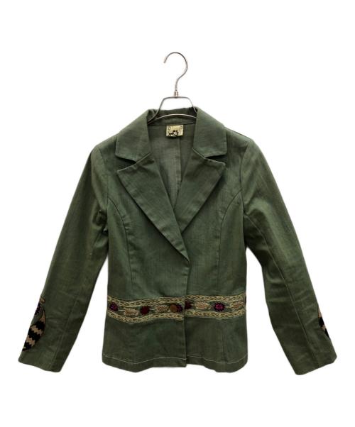 BINDU（ビンドゥ）BINDU (ビンドゥ) 刺繍テーラードジャケット グリーン サイズ:FREEの古着・服飾アイテム