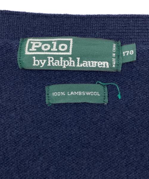 POLO RALPH LAUREN（ポロ・ラルフローレン）POLO RALPH LAUREN (ポロ・ラルフローレン) 80sカーディガン　ラムズウール　古着 ネイビー サイズ:170の古着・服飾アイテム