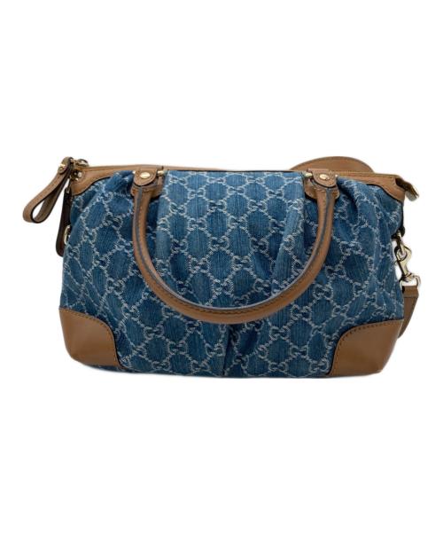 GUCCI（グッチ）GUCCI (グッチ) デニム地2WAYバッグ　GG スーキー インディゴ×ブラウンの古着・服飾アイテム
