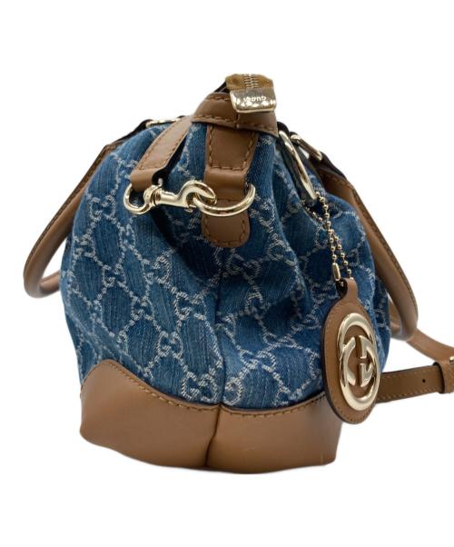 GUCCI（グッチ）GUCCI (グッチ) デニム地2WAYバッグ　GG スーキー インディゴ×ブラウンの古着・服飾アイテム