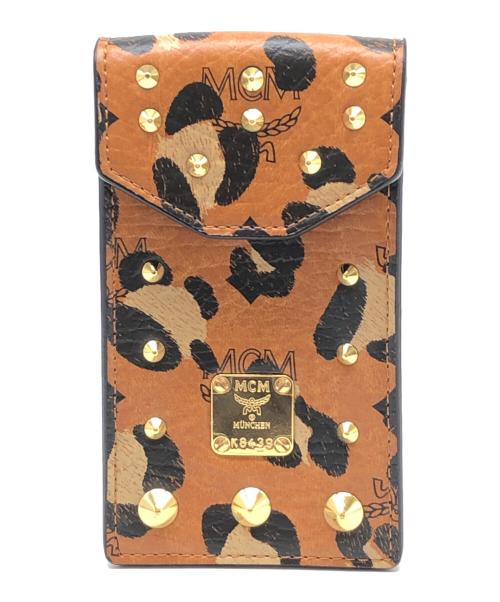 MCM（エムシーエム）MCM (エムシーエム) レオパードエンブレムロゴレザーフックケース ブラウンの古着・服飾アイテム
