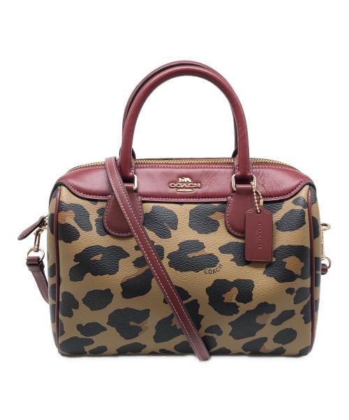 COACH（コーチ）COACH (コーチ) 2WAYバッグ　レオパード ベージュ×ワインレッドの古着・服飾アイテム